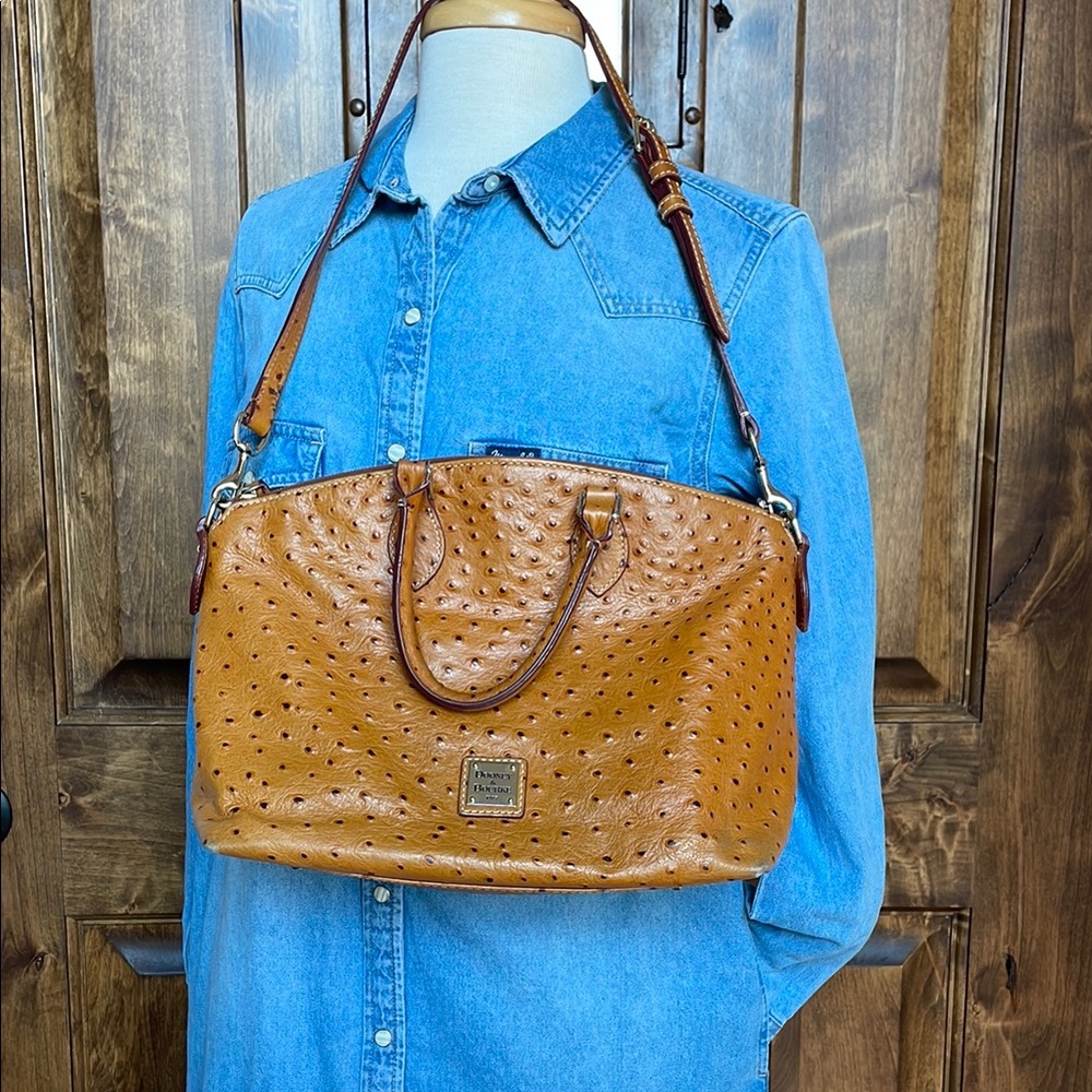 Dooney & Bourke Tan Shoulder Bag with Embossed Leather and Rolled Handles